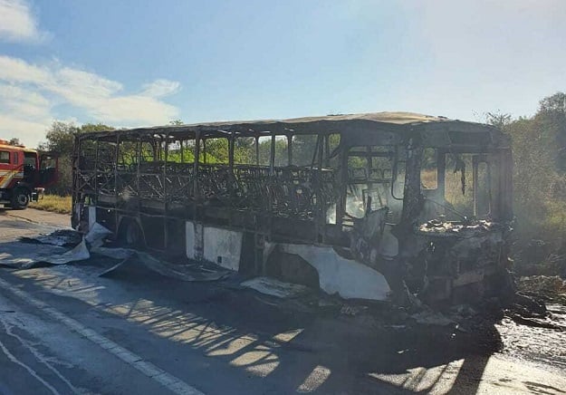 The incinerated remains of the bus.