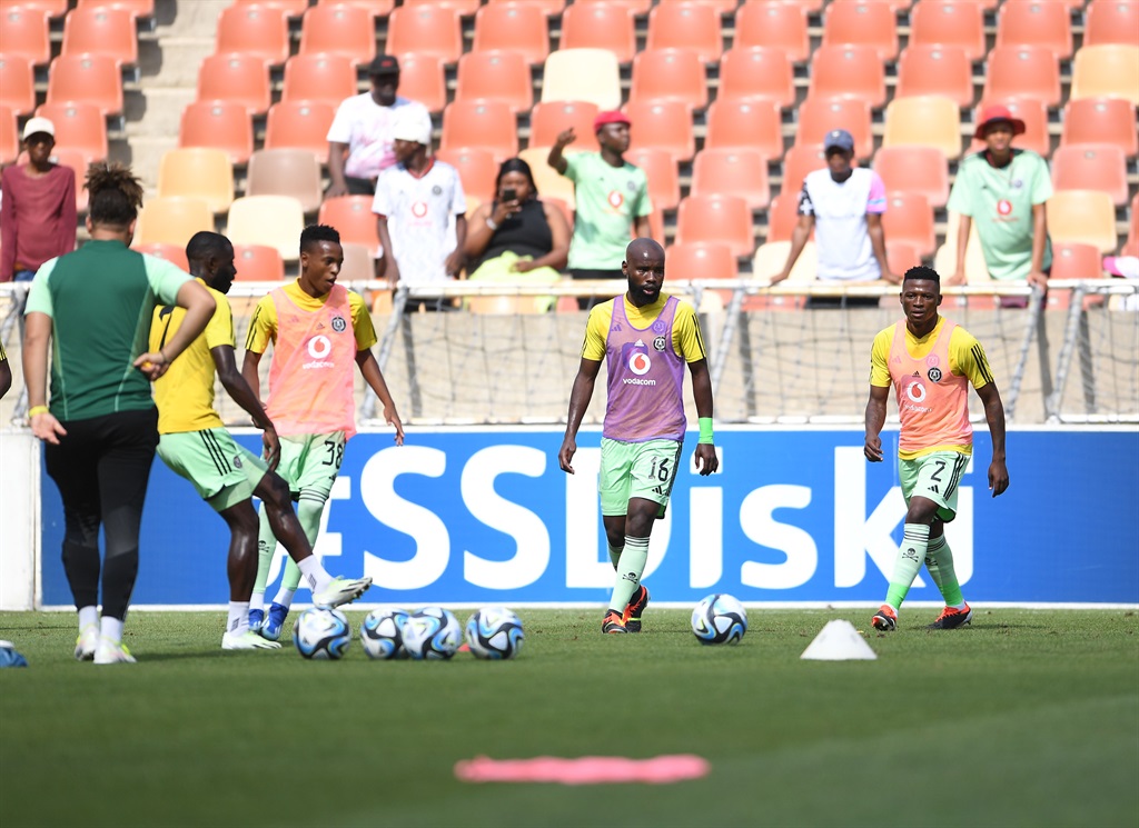 POLOKWANE, SOUTH AFRICA - MARCH 02: Players warms up prior to the DStv Premiership match between Polokwane City and Orlando Pirates at Peter Mokaba Stadium on March 02, 2024 in Polokwane, South Africa. (Photo by Philip Maeta/Gallo Images)