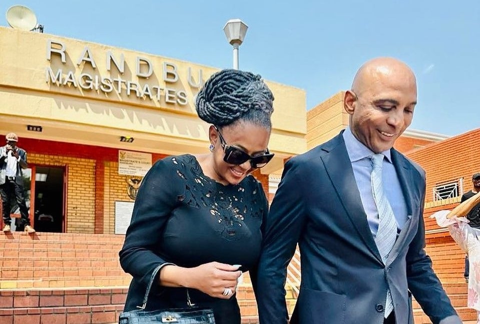 Basetsana Kumalo land her husband Romeo Kumalo leaving the Randburg Magistrates Court. 
