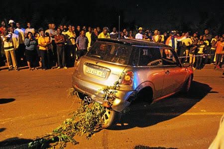 Jub Jub's car at the accident scene in Soweto in 2010. 