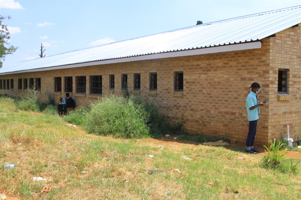Kgokare secondary school pupils use unfinished cla