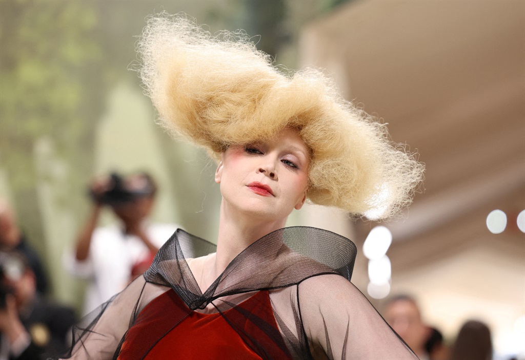 Gwendoline Christie poses at the Met Gala, an annu