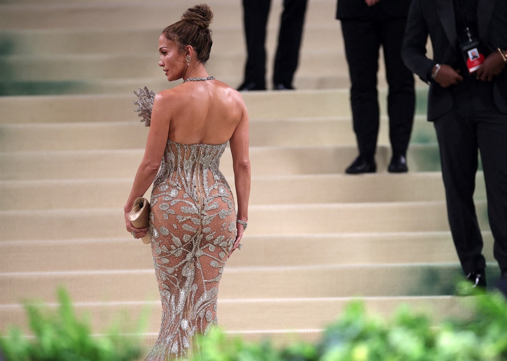 Jennifer Lopez poses at the Met Gala, an annual fu