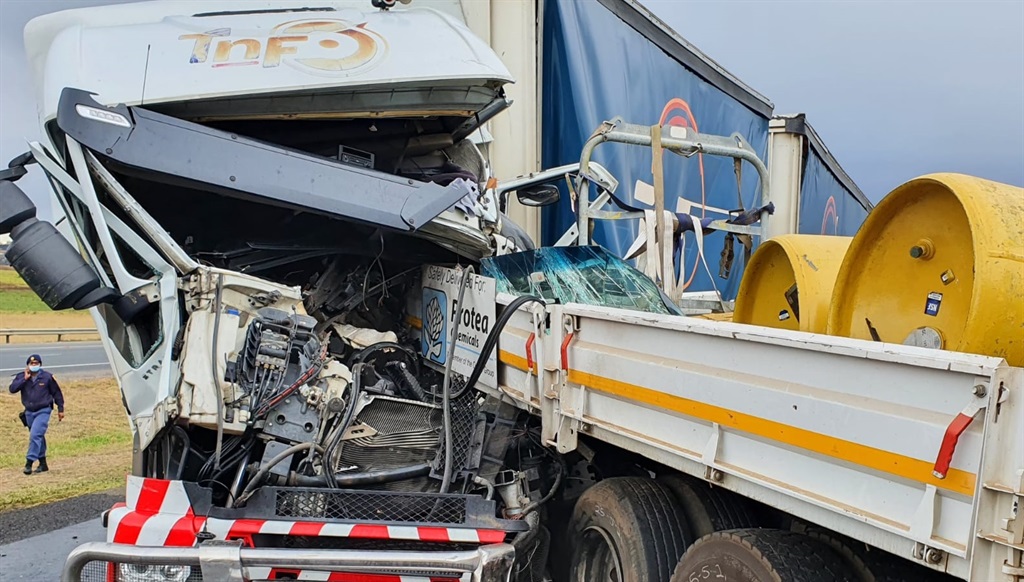The driver of a truck carrying chlorine gas had to released from his cab after three trucks were involved in a collision on the N3, near Cedara.