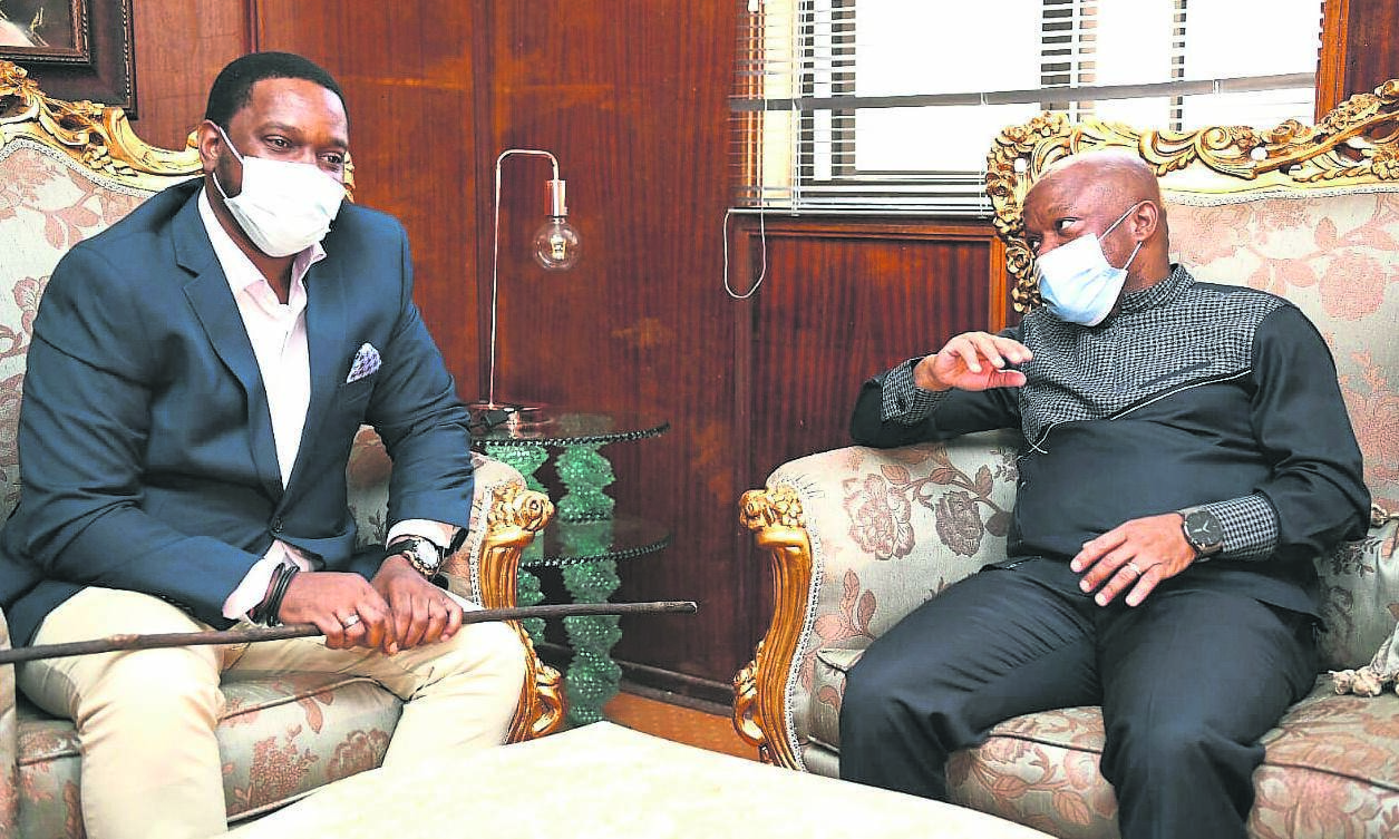King Misizulu kaZwelithini and Premier Sihle Zikalala during their recent meeting at one of the royal palaces in Nongoma. 