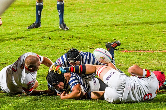 UCT's Robert Hunt scores a try against Tuks in the Varsity Cup final at Tuks Stadium in Pretoria on 31 May 2021. (Photo by Sydney Seshibedi/Gallo Images)