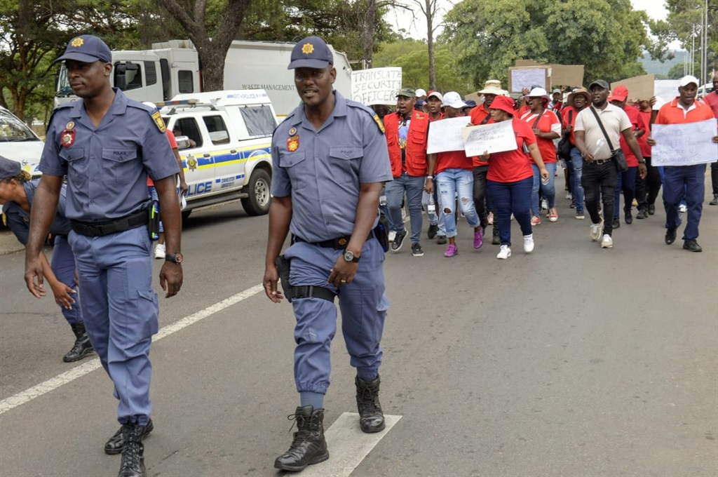 Public service volunteers marched to Saps' headquarters to handover their memorandum of grievances. Photo by Raymond Morare 