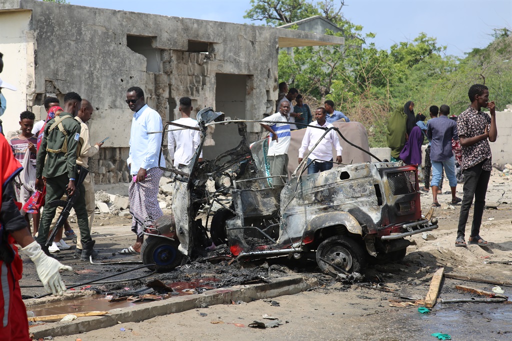 A file image from the site after a bomb exploded in another attack in Mogadishu in 2021. (Photo by Sadak Mohamed/Anadolu Agency via Getty Images)
