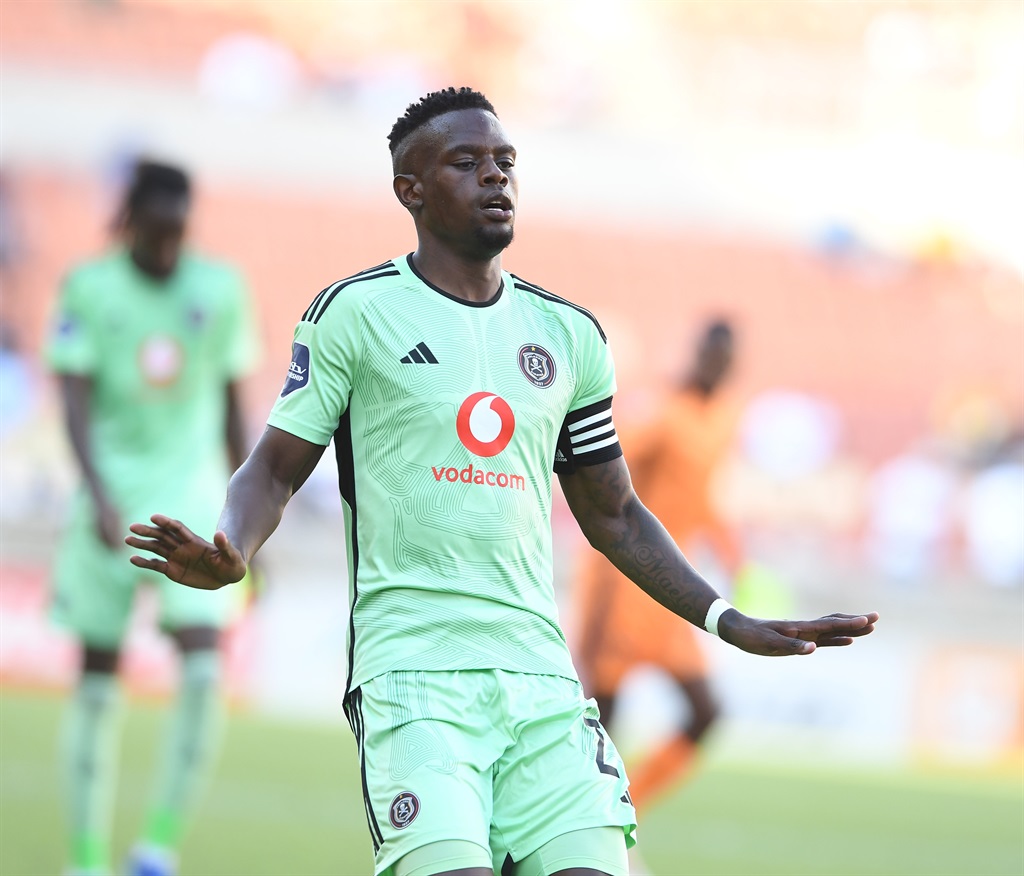 POLOKWANE, SOUTH AFRICA - MARCH 02: Innocent Maela of Orlando Pirates during the DStv Premiership match between Polokwane City and Orlando Pirates at Peter Mokaba Stadium on March 02, 2024 in Polokwane, South Africa. (Photo by Philip Maeta/Gallo Images)