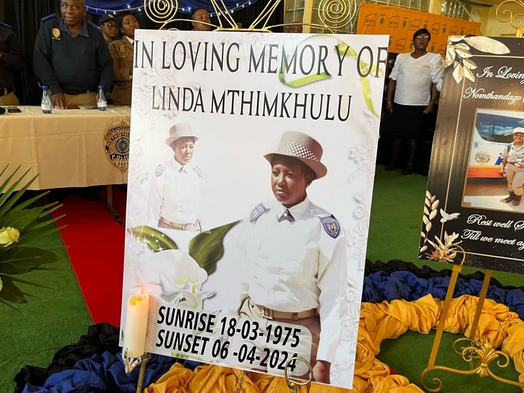 The memorial service of slain JMPD officer Linda Mthimkhulu was held at the Old Academy Hall, Wemmer Complex in Joburg on Thursday, 11 April. Photo by Nhlanhla Khomola