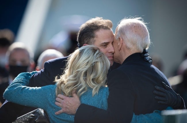 Hunter Biden with his father, Joe, and stepmother, Jill, at the American presidential inauguration in January. (PHOTO: Gallo Images/Getty Images)