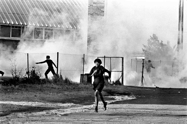 A peaceful protest turned into a massacre when police opened fire on the protestors on June 16, 1976, in Soweto, South Africa. (Photo by Bongani Mnguni /Foto24/Gallo Images/Getty Images)