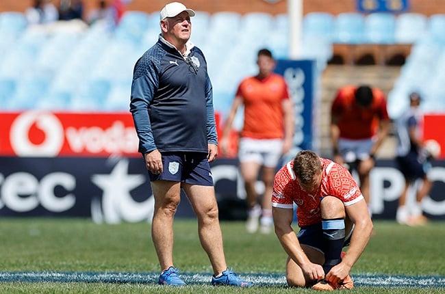 Bulls coach Jake White looks on during warm-up ahead of the European Champions Cup match between Bulls and Lyon at Loftus last weekend. (Phill Magakoe/AFP)