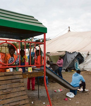 Children play at the refugee camp in Chatsworth. Photo: Matthew Middleton 