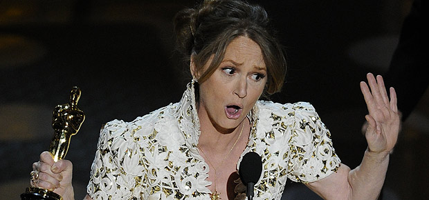 Oscar winner Melissa Leo gets animated during her acceptance speech for Best Supporting Actress for The Fighter. (AP Photo/Mark J. Terrill)