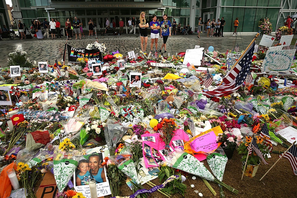 Orlando, Florida-June 19: People visit the memorial