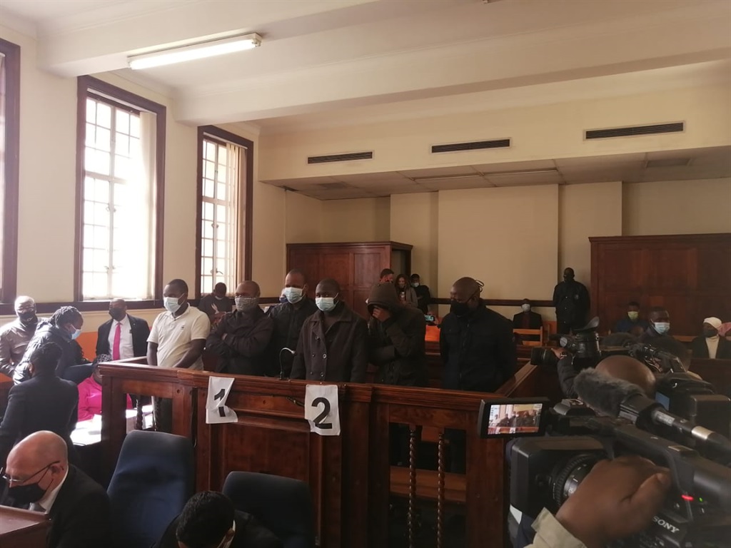 Six men appear in the Johannesburg Magistrates Court on 30 August, 2021, in connection with the murder of Babita Deokaran.