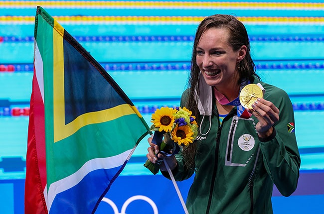 South African swimmer Tatjana Schoenmaker after winning gold medal at Tokyo Olympics