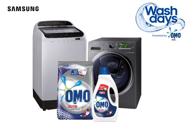 If you buy a qualifying Samsung top loader or front loader from a participating retailer, you will qualify for an OMO Wash Day hamper. (Image: Supplied)