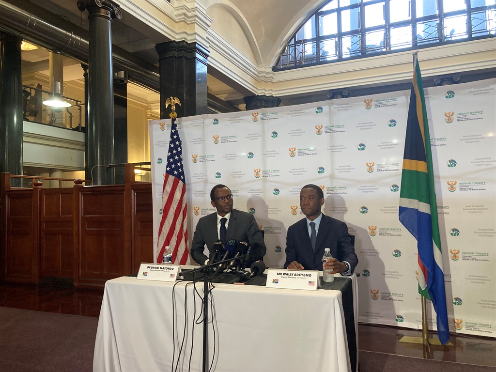 Wally Adeyemo (right), the second in command in the US Treasury, said that America will partner with South Africa to help combat illicit and terrorist financing. (William Brederode/News24)