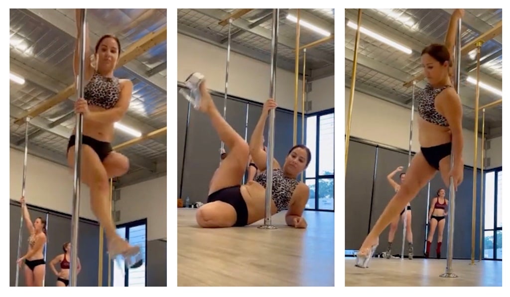 Corinna Snook praises pole dancing for giving her a new lease on life after losing her leg. Photo courtesy @cori_ampedpole / Caters News Agency / Magazine Features