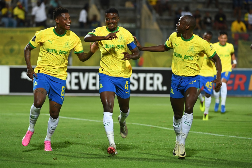 Teboho Mokoena of Sundowns celebrates his goal during the DStv Premiership match between Mamelodi Sundowns and Chippa United at Lucas Masterpieces Moripe Stadium on March 09, 2024 in Pretoria, South Africa. 