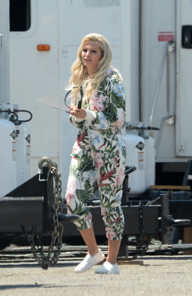 Sonia Rockwell, Lily James' double in the film, donned a floral jumpsuit for one of the scenes. (PHOTO: THEIMAGEDIRECT.COM/MAGAZINEFEATURES.CO.ZA)