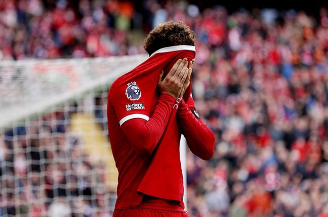 Curtis Jones of Liverpool reacts after a missed chance during the Premier League match between Liverpool and Crystal Palace at Anfield on Sunday. (Michael Steele/Getty Images)