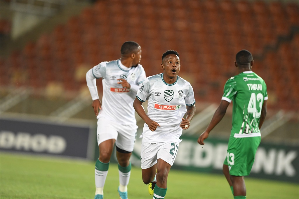 POLOKWANE, SOUTH AFRICA - MARCH 14: Hendrick Ekstein of AmaZulu FC celebrates team goal during the Nedbank Cup, Last 16 match between Sekhukhune United and AmaZulu FC at Peter Mokaba Stadium on March 14, 2024 in Polokwane, South Africa. (Photo by Philip Maeta/Gallo Images)