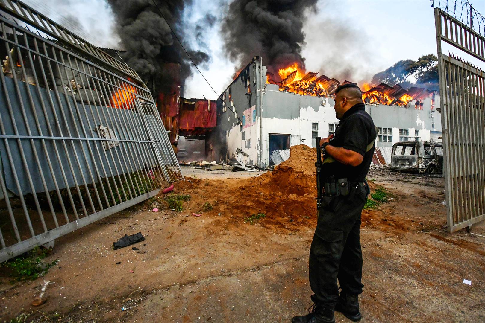 Burning factory in Sea Cow Lake area on July 12 in Durban.Photo: Gallo Images/Darren Stewart