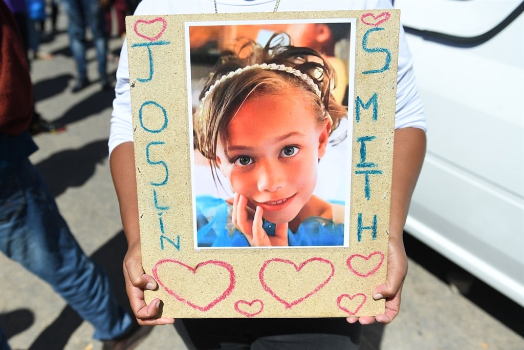 Community members protest during the court appearance of the suspects implicated in the disappearance of Joshlin Smith outside at Vredenburg Magistrate's Court on 13 March 2024 Vredenburg. (Gallo Images/Die Burger/Theo Jeptha)