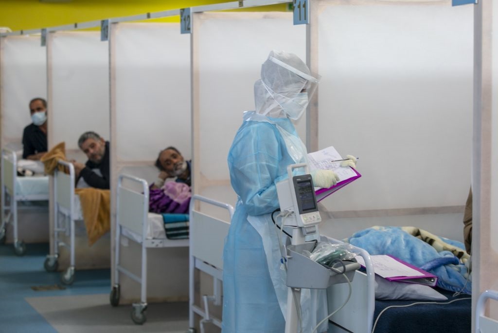 Health workers at a hospital in quarantined Kayravan province of Tunis, Tunisia.