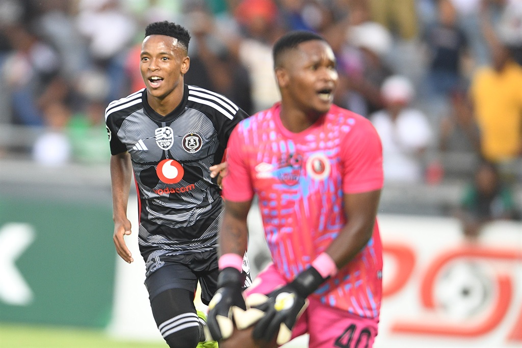 JOHANNESBURG, SOUTH AFRICA - MARCH 16:Relebohile Mofokeng of Orlando Pirates  celebrates his goal during the Nedbank Cup, Last 16match between Orlando Pirates and Hungry Lions at Orlando Stadium on March 16, 2024 in Johannesburg, South Africa. (Photo by Lefty Shivambu/Gallo Images)