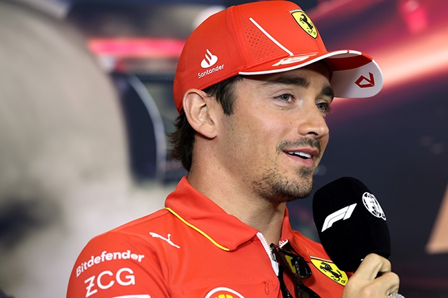 Ferrari driver Charles Leclerc during a press conference ahead of the Chinese Grand Prix at Shanghai International Circuit on 18 April 2024. (Lintao Zhang/Getty Images)