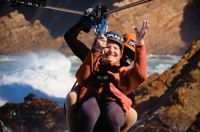 Marie Fick whizzed across the ocean on a zipline that holds the record for being the longest over-ocean zipline in the world. (PHOTO: Supplied) 