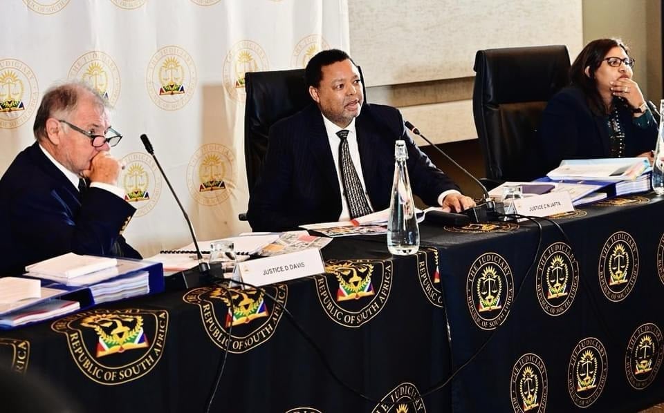 From left to right: Dennis Davis, Chris Jafta and Nasreen Rajah-Budlender. They are the members of a Judicial Conduct Tribunal.  (GroundUp/Judiciary website)