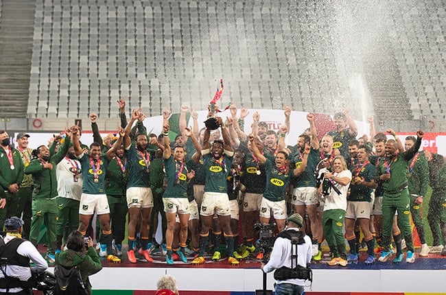 South Africa celebrates with the trophy during the Lions Series. (EJ Langner/Gallo Images)