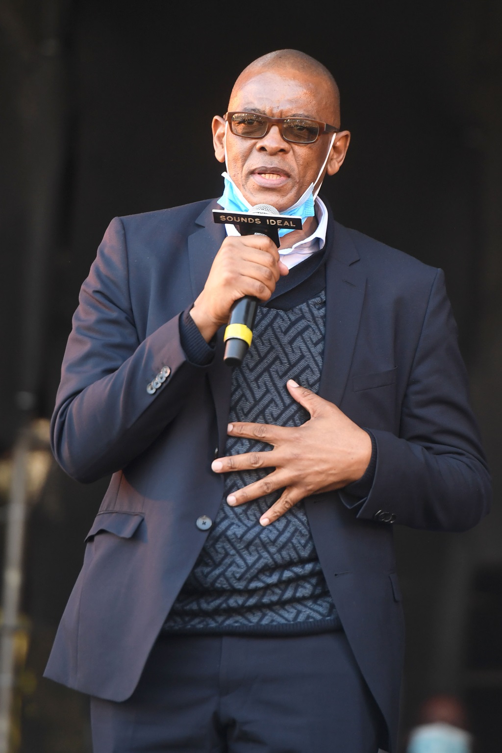 Ace Magashule addresses ANC supporters outside the Pietermaritzburg High Court on May 26, 2021 in Pietermaritzburg, South Africa. It is reported that Zuma appeared in court on charges of fraud related to the arms scandal transactions. (Photo by Gallo Images/Beeld/Deaan Vivier)