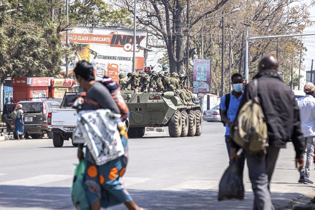 Zambian forces patrol downtown Lusaka.