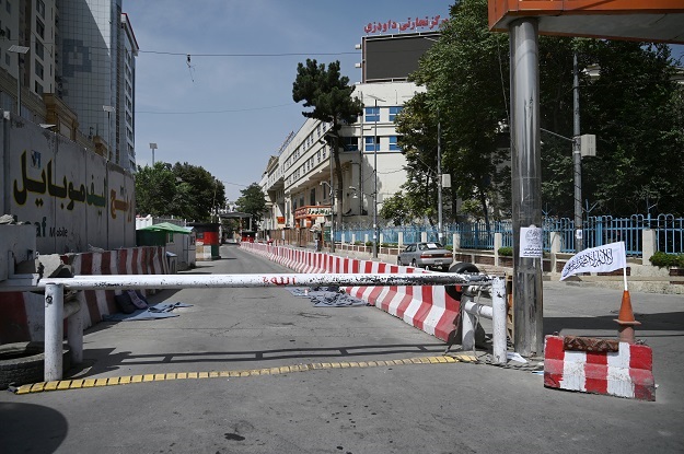 A closed road is pictured in Kabul on August 17, 2