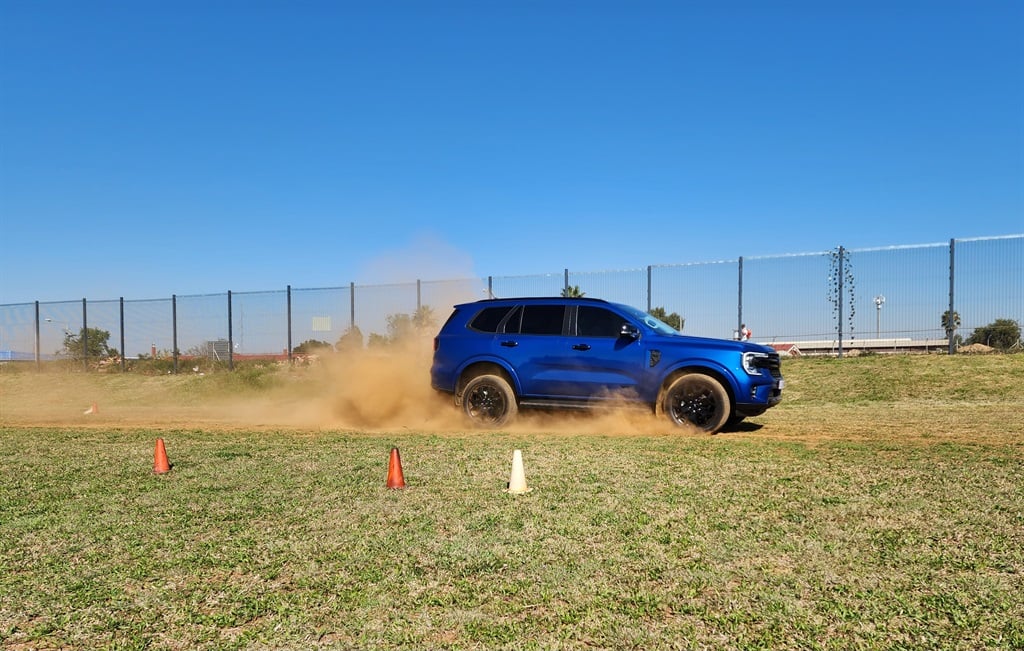 Ford Everest and Ranger models are driven at the Ford Driving Skills For Life free course. [Image: News24, Dylan Lumpe]