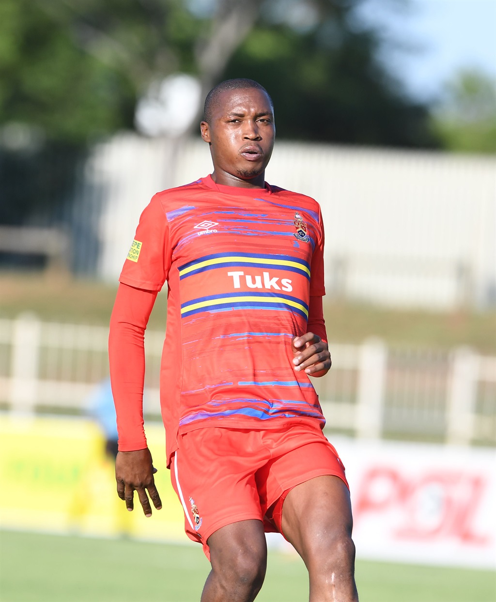POLOKWANE, SOUTH AFRICA - DECEMBER 01: Thabang Sibanyoni of University of Pretoria during the Motsepe Foundation Championship match between Magesi FC and  University of Pretoria at Old Peter Mokaba Stadium on December 01, 2023 in Polokwane, South Africa. (Photo by Philip Maeta/Gallo Images)