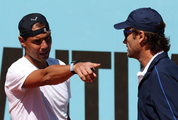 Rafael Nadal oefen saam met sy afrigter, Carlos Moya.  Foto: Getty Images