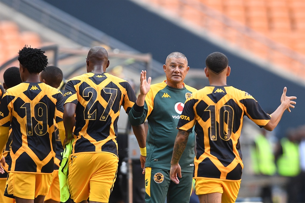 JOHANNESBURG, SOUTH AFRICA - FEBRUARY 25: Kaizer Chiefs coach Cavin Johnson with players during the Nedbank Cup, Last 32 match between Kaizer Chiefs and Milford FC at FNB Stadium on February 25, 2024 in Johannesburg, South Africa. 