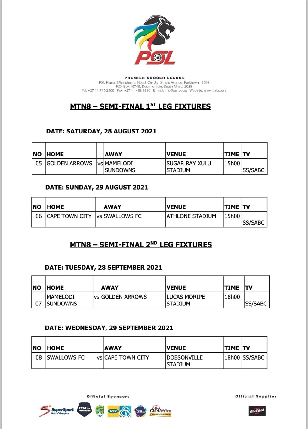 Mtn8 Semi Final Details Confirmed Daily Sun