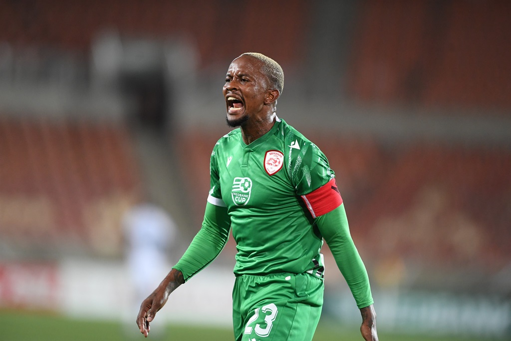 POLOKWANE, SOUTH AFRICA - MARCH 14: Linda Mntambo of Sekhukhune United during the Nedbank Cup, Last 16 match between Sekhukhune United and AmaZulu FC at Peter Mokaba Stadium on March 14, 2024 in Polokwane, South Africa 