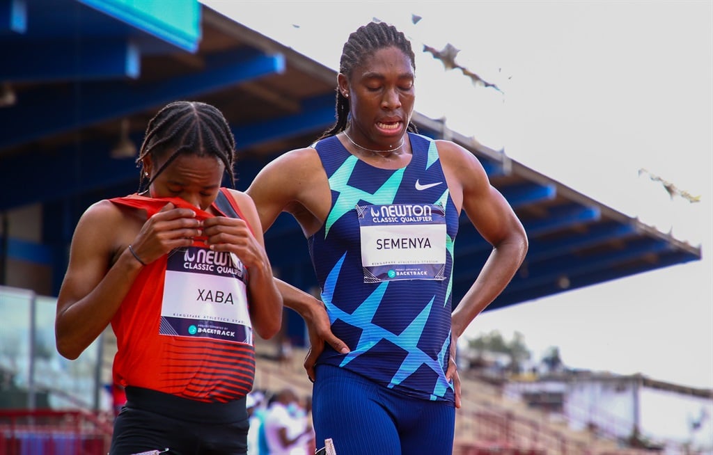 Glenrose Xaba and Caster Semenya after a gruelling women's 5000m during the Newton Classic Qualifier at Kings Park Athletic Stadium on May 28, 2021 in Durban. Photo: Roger Sedres/Gallo Images