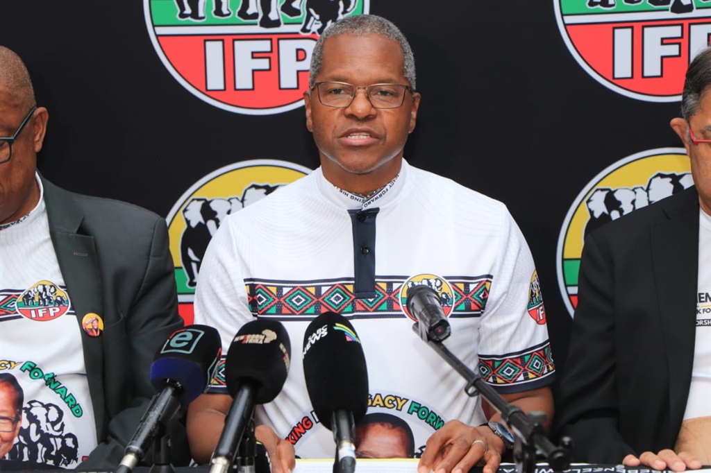 IFP President Velenkosini Hlabisa briefed the media on Friday after the mic-grabbing incident in KwaCeza, near Ulundi last weekend. (Supplied/IFP)
