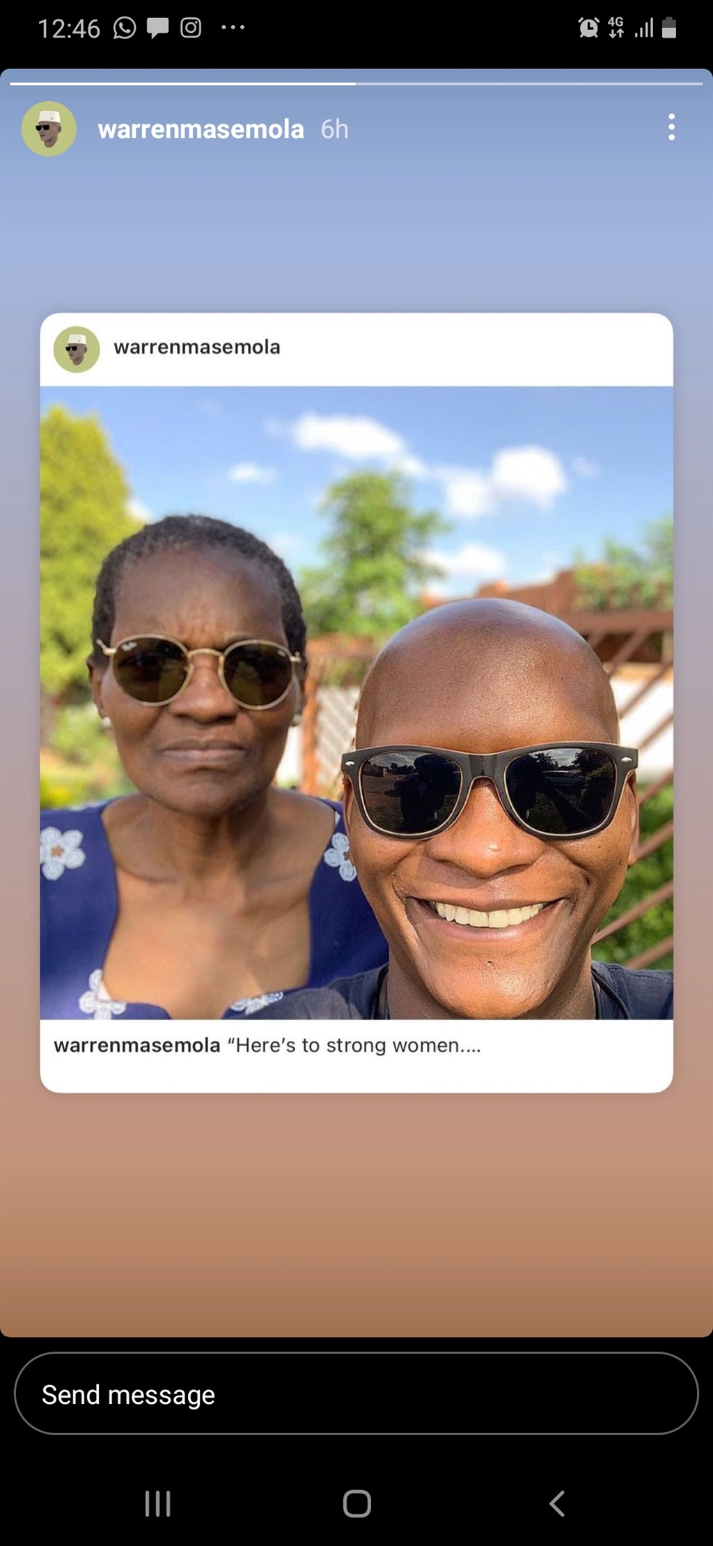 Warren Masemola's Instagram story.