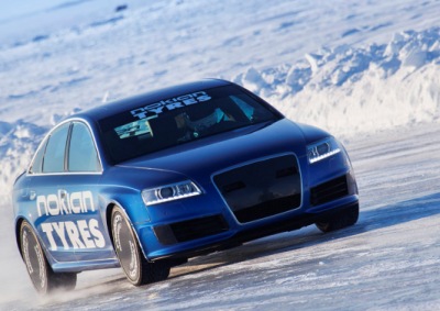 FLYING FINNS: Running trick aerodynamic aids (sealed seams and grille, solid cover wheels) this rather timid looking Audi RS6 now holds the world ice speed record. 